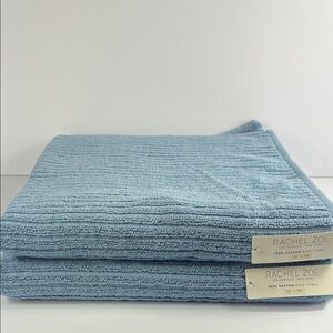 Rachel Zoe Bath Towel Set Soft Sky Blue Cotton Textured 2PC NEW
